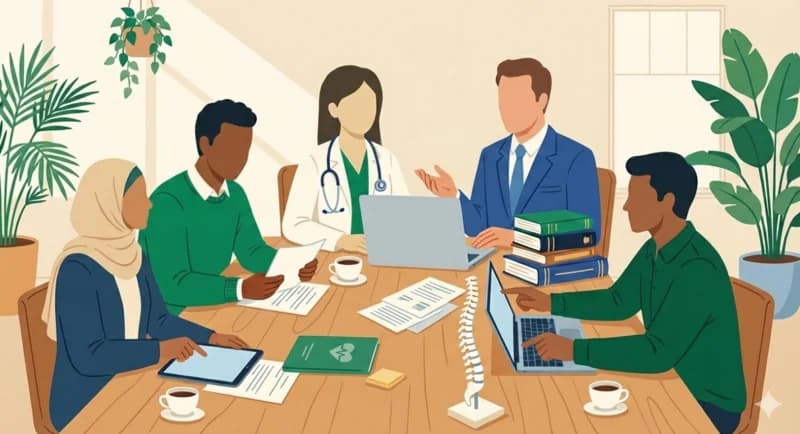 Multidisciplinair overleg tussen verzekeringsarts, arbeidsdeskundige en jurist.