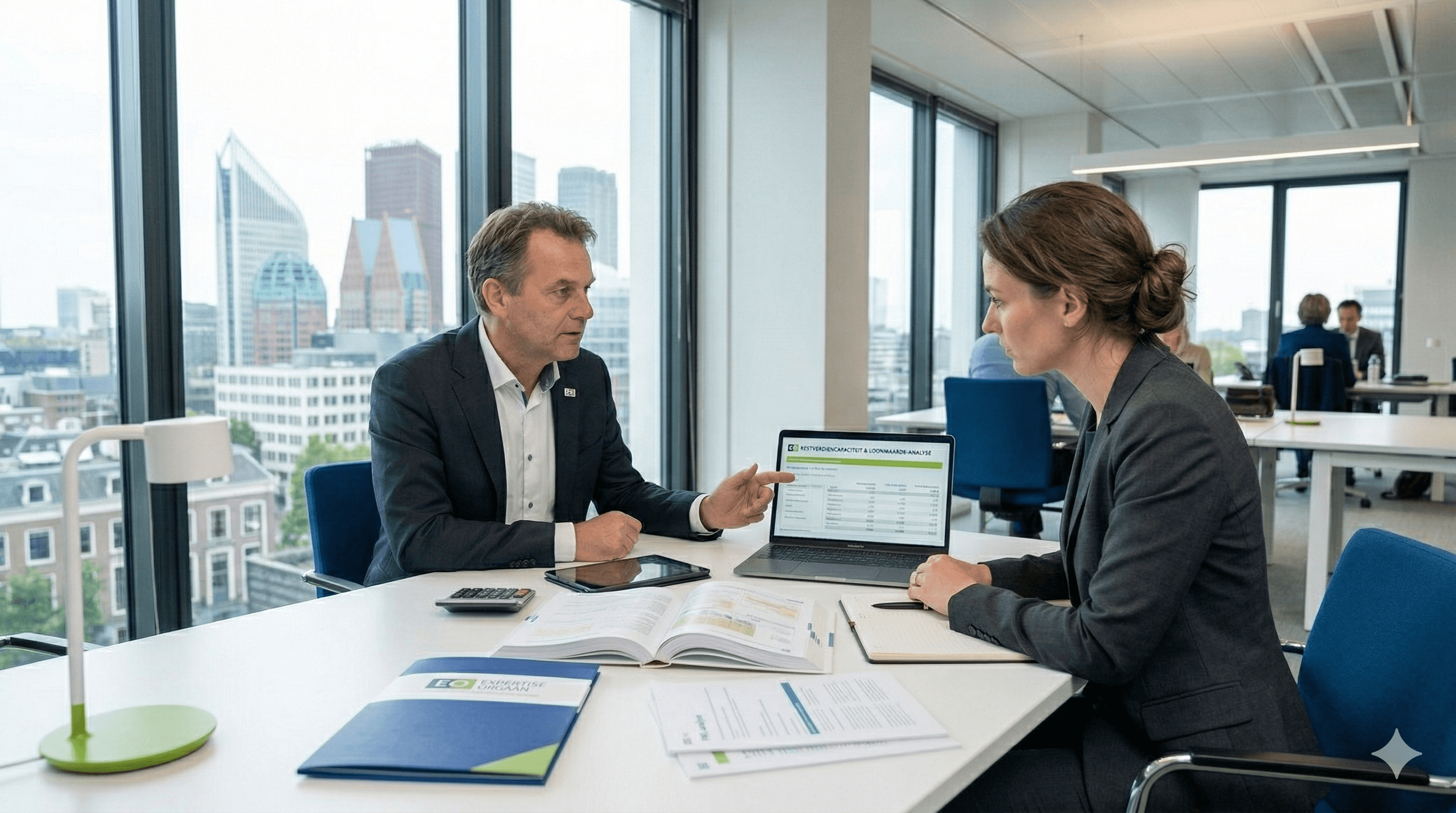 Arbeidsrechtadvocaat bespreekt re-integratie en passende arbeid met een arbeidsdeskundige.